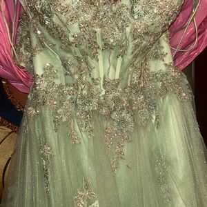 Elegant Green and Gold Embellished Gown